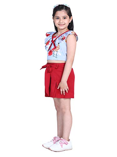 Image of Naughty Ninos Girls Blue Floral Printed Top with Red Shorts