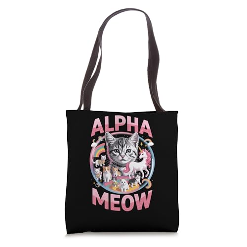 Alpha Meow Male Cute Cat Top G Kittens Unicorn Rainbow Men Tote Bag