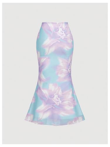 Milumia Women's Floral Print Mesh Maxi Skirt Fishtail Bodycon High Waist Boho Midi Skirts2