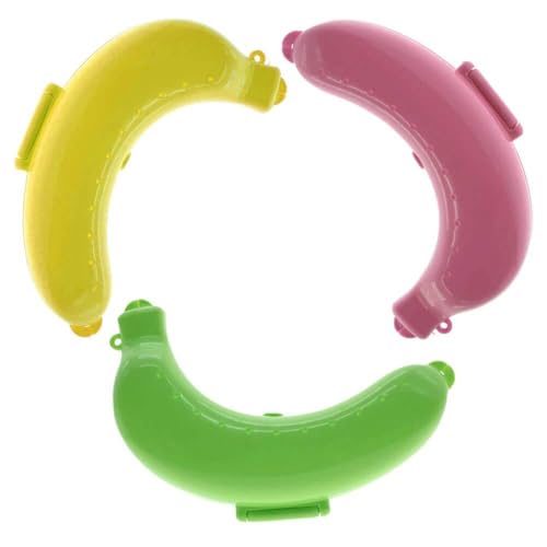Image of Pack of 3 Banana Shaped Snack Box for Kids & Adults | Portable Dry Fruit Container with Ventilation Holes | Food Grade Plastic Travel Storage Case for Nuts, Snacks & Lunch (Yellow pink green)