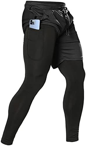 Men's 2 in 1 Running Pants, Gym Workout 