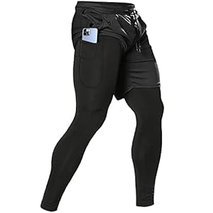 Aolesy Men’s 2 in 1 Running Pants, Gym Workout Compression Pants for Men Training Athletic