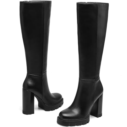 Women's Knee High Boots | Chunky Block Heel | High Heel | Tall | Long | Comfort Platform | Round Toe | Side Zip3