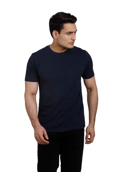 BRO CULTMen's Cotton Blend Solid Round Neck T-Shirt | Blue | L, Pack of 5 | BRO12359_Pack-5