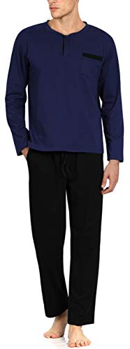 YIMANIE Men's Pajamas Set Soft Cotton Long Sleeves and Pajamas pants Classic Sleepwear Lounge Set