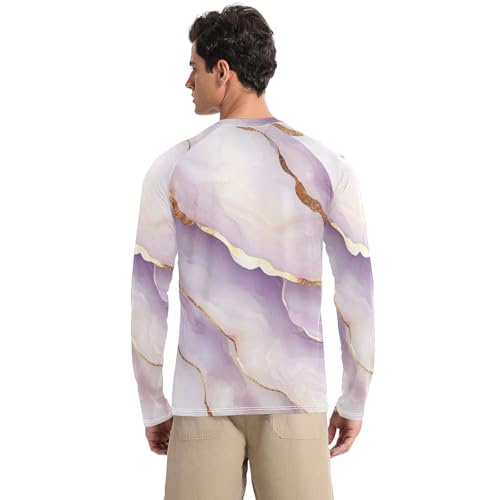 Marble White White Men's UPF 50+ Quick Drying Round Neck UV Sun Protection Long Sleeve Shirts Beach2