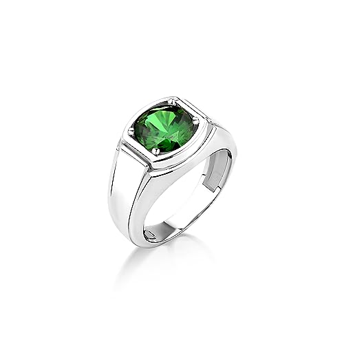 Bague de mariage chevalière émeraude pour hommes en argent 925 véritable