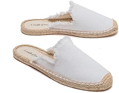 A COUPLE OF LINES Solid Color Womens Mule Shoe - Breathable and Comfortable Womens Dress Flats, Nonslip Flat Espadrille, Can Be Worn with Jeans, Skirts, Dresses, Shorts(White,10) | Image 2