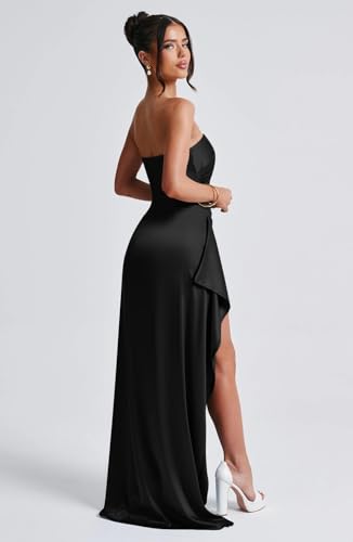 Memoriesea Women's Sexy Strapless Neck Ruched High Slit Cocktail Party Maxi Dress3