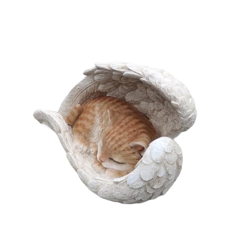 Figurita de gato ángel naranja vibrante de resina miniatura 4