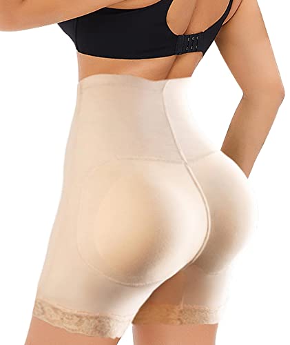 Almohadillas para glúteos más grandes para las mujeres con levantamiento de glúteos, sin costuras, reforzador de cadera, moldeador de cuerpo, bragas con control de abdomen, Beige (cintura alta), XL Cover