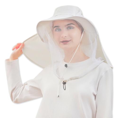 Image of Palmyth Head Net Hat, Sun Hat Safari Hat | UPF 50+, Removable Neck Flap, Water-Repellent, Wide Brim, Adjustable Chin Strap for Fishing and Gardening