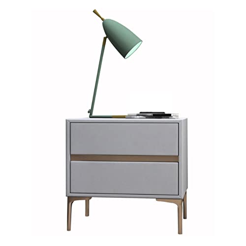 Mesilla de noche Mesita de noche moderna, mesita de noche con diseño de apariencia de piel sintética, marco de madera y patas de mesa de metal, muebles de sala de estar, gris claro Mesilla de noche(L5