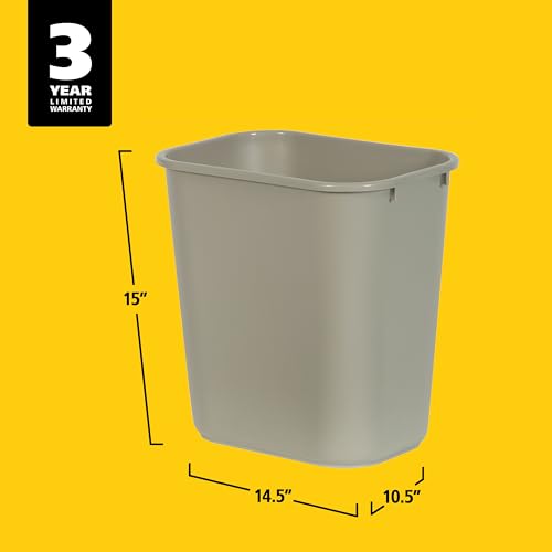 Image of Rubbermaid Commercial Products Resin Wastebasket /Trash Can, 7-Gallon /28-Quart, Beige, Plastic, for Bedroom /Bathroom /Office, Fits Under Desk /Sink