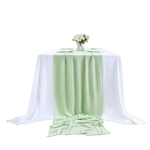 10 Pack Sage Green Chiffon Table Runner: 27 X 120 Inches Long Romantic Rustic Wedding Runner 10 Ft Sheer Bridal Party Decorations Baby Shower Burlap Table Decor #TOP2