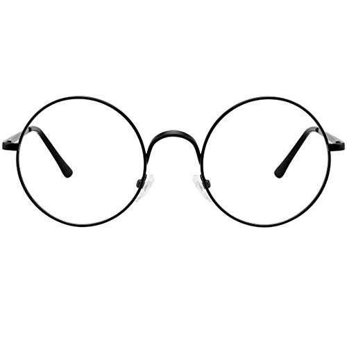 WOWSUN Round Metal Frame Blue Light Blocking Glasses for Women Non-Prescription Eyeglasses Frames with Clear Lens (Black)