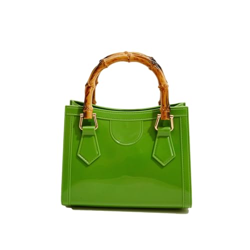 Bamboo Handle Purse for Woman PVC Handbag Cute Crossbody Purses Lightweight Elegant Top Handle Tote Satchel Bag