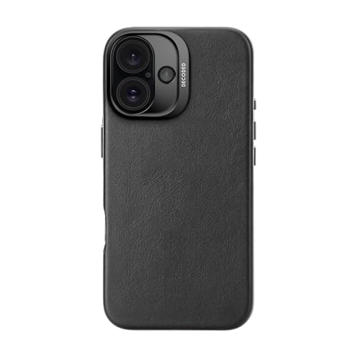 DECODED Étui en Cuir pour iPhone 16, Compatible MagSafe, Cuir ECCO véritable de qualité supérieure, Coque de Protection intégrale, Bords surélevés pour protéger l'écran et l'appareil Photo, Noir