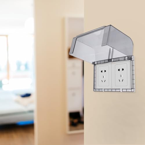 Image of Housoutil Outdoor Waterproof Outlet Plug Cover : 2- Gang Flip Weatherproof Cover Outlet Cover Adhesive Type Receptacle Protector - Wall Switch Socket Face Plate Panel Box for Bathroom