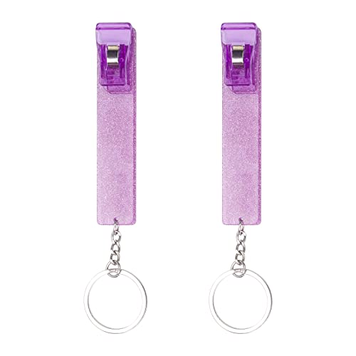 XIANGXING Newest Upgraded 2PCS Credit Card Puller Cute Debit Bank Card Grabber for Long Nails ATM Keychain Women with Plastic Clip (Purple + Purple)