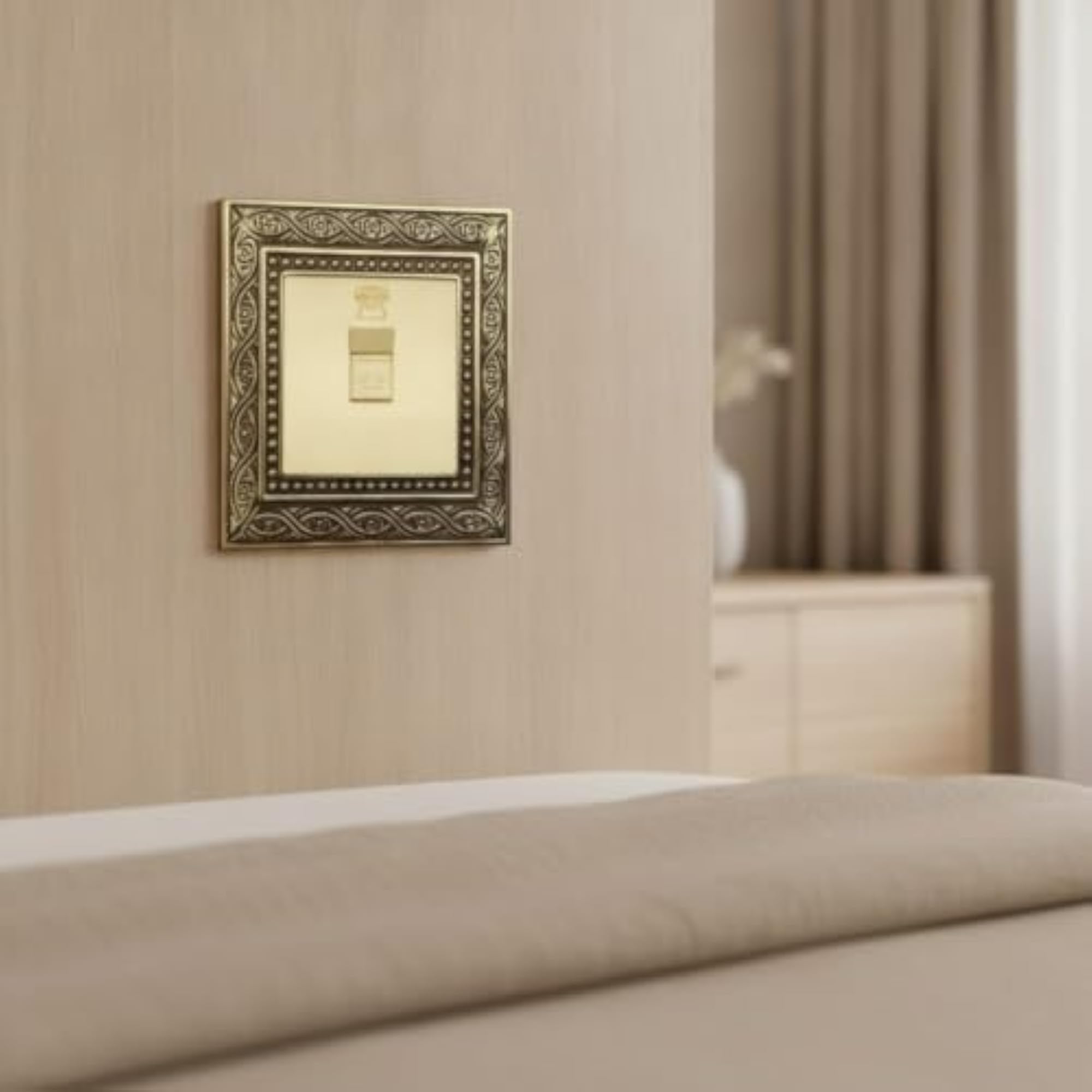 Antique Brass Outlet Faceplate with Floral Relief