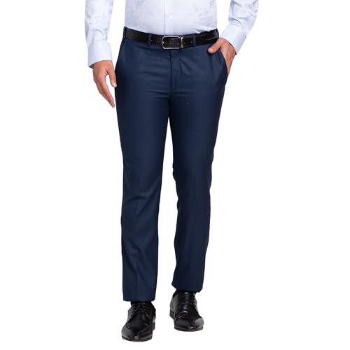 Image of Park Avenue Men's Mid Rise Solid Pattern Super Slim Fit Polyester Blend Flat Front Formal Trouser
