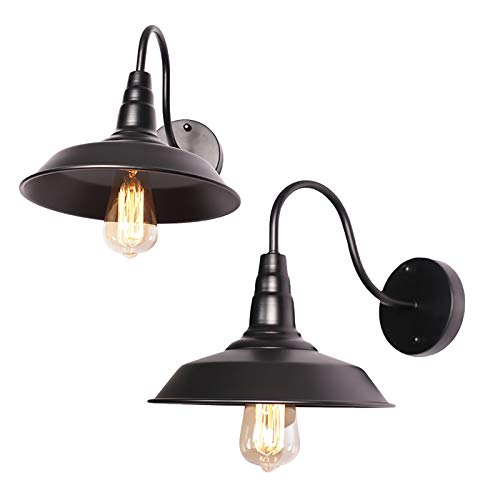 Black Wall Sconces Set of Two Farmhouse Gooseneck Indoor Wall Light Fixture Industrial Vintage Lighting for Porch Vanity Barn Bathroom Hallway