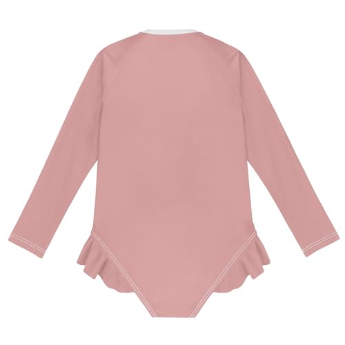 Plain Light Red Baby Girl Bathing Suit Long Sleeve UPF 50+ One Piece Toddler Swimsuit Size 3T2