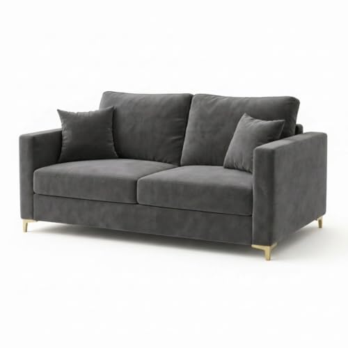 Image of Hayes Rich Velvet Suede 3 Seater + 2 Seater Sofa | Golden Aesthetic Legs | 6 Person Seating Capacity | Spacious Soft Touch Comfort | Modern Living Room Sofa (Dark Gray)