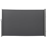 Outsunny Toldo Lateral Retráctil 300x180 cm Pantalla Enrollable Mampara de Privacidad Impermeable y Anti-UV Protege la Privacidad para Jardín Balcón Terraza Gris