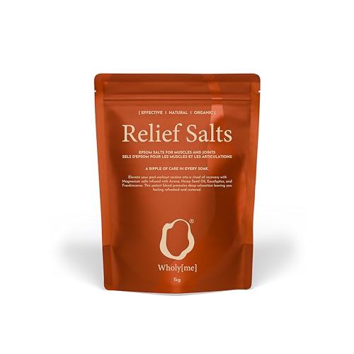 WholyMe Epsom Salt Bath Salts - Natural Bath Soak for Muscle and Joint Recovery - Made in The UK - with Arnica, Frankincense and Eucalyptus Essential Oil - Post Workout and Relaxation - Organic