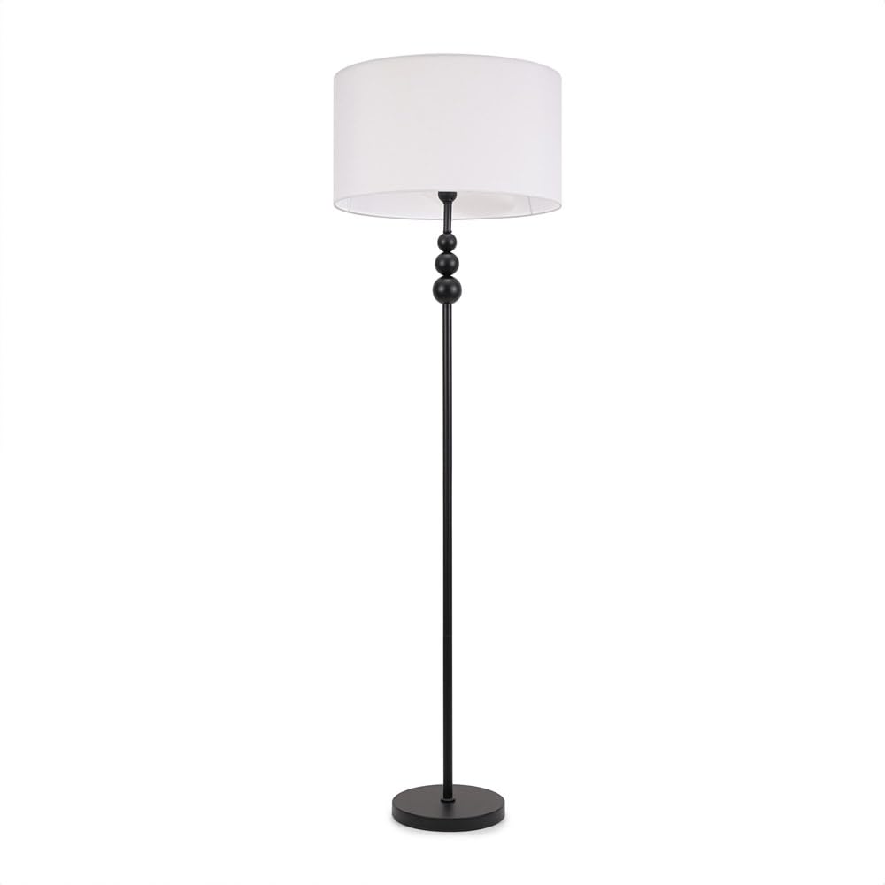 ValueLights | Matt Black Stacked Ball Single Stem Standing Floor Lamp with White Drum Shade | Floor Lamps & Torchieres, Home Décor & Improvement Essential