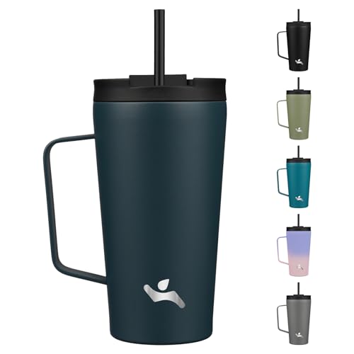 Image of Konokyo 18 oz Insulated Tumbler with Handle & Straw, Stainless Steel Mug