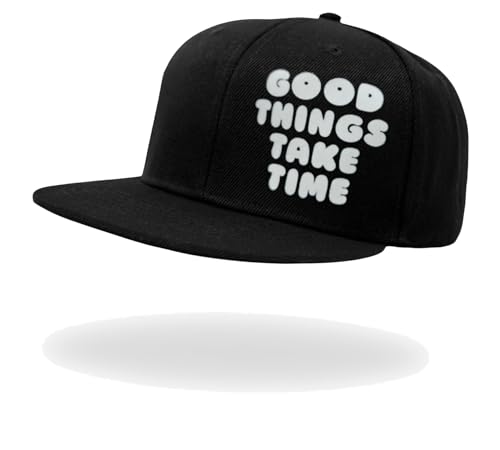 Image of Tai & Zai Black Snapback Hat with Printed, Adjustable Flat Brim Cap, Six Hole Breathable Design
