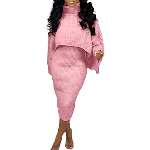 Cupitool Women's Sexy Winter Outfits Two Piece Crop Top Turtleneck Sweater Dress Set Clubwear Cover