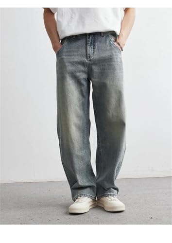 Men's Denim Pants Washed Jeans Straight Loose Wide Leg Trousers2