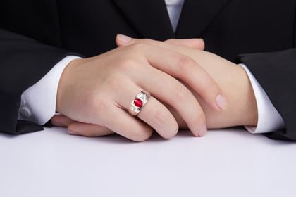 Image of Rylos Men's Rings Classic Design 8X6MM Oval Gemstone & Sparkling Diamond Ring - Color Stone Birthstone Rings for Men, Sterling Silver Rings in Sizes 8-13. Elevate Your Style with Timeless Elegance!