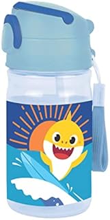 Giovas Baby Shark Characters Pop Up Water Bottle Drink Bottle Flask with Cord for Easy Carry School Lunch Kids Childrens 350ml