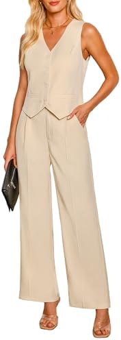 luvamia婦人パンツスーツワンピースカジュアルノースリーブブレザーベスト2着にハイウエストワイドパンツオフィスウェア