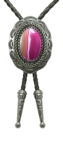 Image of Moranse Bolo Tie with Natural Tiger Eye Stone Celtic Style Genuine and Cowhide Rope