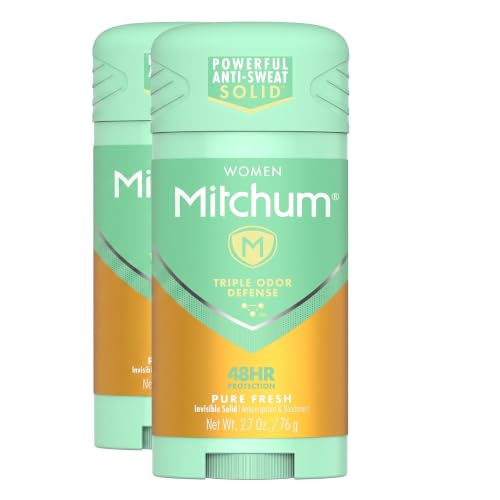 Mitchum Women Triple Odor Defense Invisible Solid Antiperspirant Deodorant, Pure Fresh, 2.7 oz (Pack of 2)