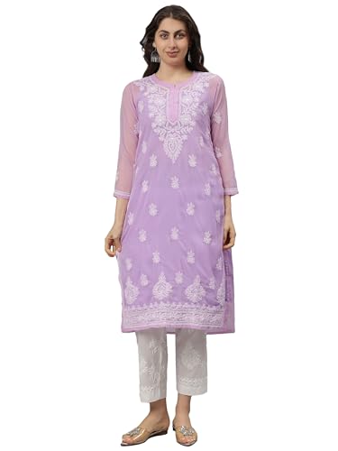 Image of Seva Chikan Hand Embroidered Lucknowi Chikankari Georgette Kurta with Inner Slip SCL4711