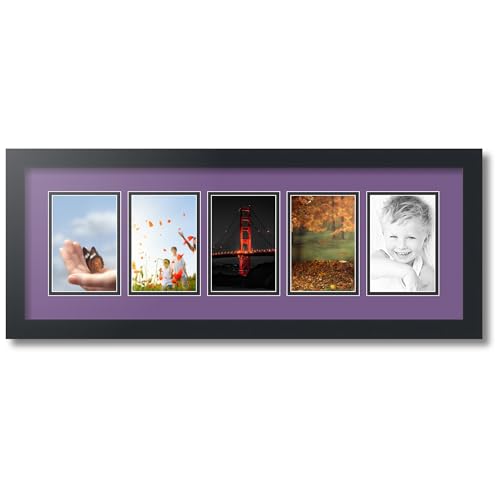 ArtToFrames Collage Photo Frame Double Mat with 5-4x6 Openings with Satin Black Frame and Grape mat.