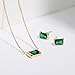 Meissa Square Emerald Earring Necklace Set for Mother's Day Women 925 Sterling Silver Emerald Earring Necklace Set Handmade Gold Necklace May Birthstone Jewelry Gift (03)