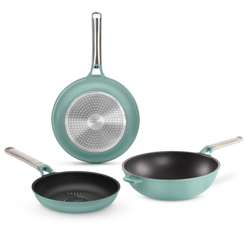 Lista de Cv Directo Sartenes para comprar online. 46 JadeCook Juego de 3 Sartenes JadePro Series 20,2cm +Wok Antiadherente de 4 Capas Recubrimiento Superficie Cyclone Heat Certificación Europea Libre Toxicos compatible con Estufa...