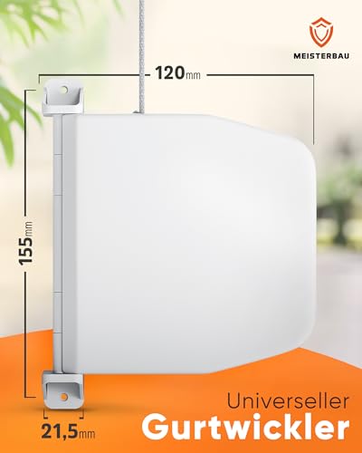 MEISTERBAU - Rolladen Gurtwickler Aufputz 14mm [Made in Germany] - Aufklappbarer Rollladen Aufwickler mit Integriertem 6m Rolladengurt 14mm - 180° schwenkbarer Rolladen-Gurtwickler - Inkl. Aufbauvideo