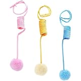 Happyyami 3pcs Cat Teasing Plush Spring for Indoor Cats Yellow Interactive Pet Toys for Self-Entertainment and Fun