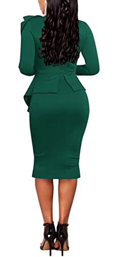 Image of Women's Fashion Peplum Bodycon Dresses Short Sleeve Bow Club Ruffle Pencil Party Dress