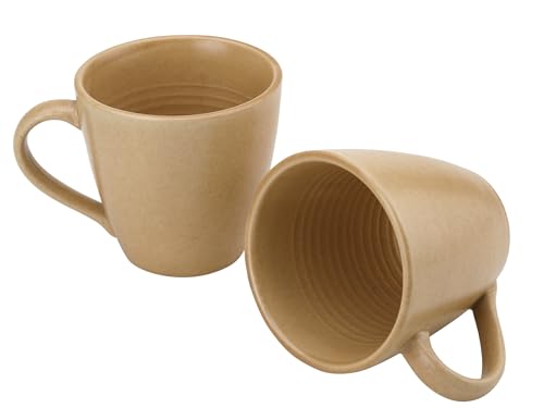 Image of Bodhi House Handcrafted Ceramic Coffee Mug Set of 2 Pieces (350 Ml), Stoneware Tea Cup, Microwave Safe Large Milk Mug, Matte Finish, Ideal for Daily use, Casual Gatherings and Gifting, Wood Brown