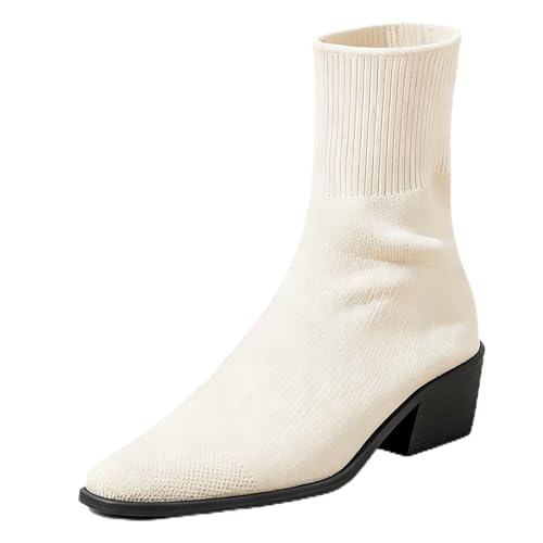 XHOGNLS Sock Ankle Boots For Women'S Knit Chunky Low Heel